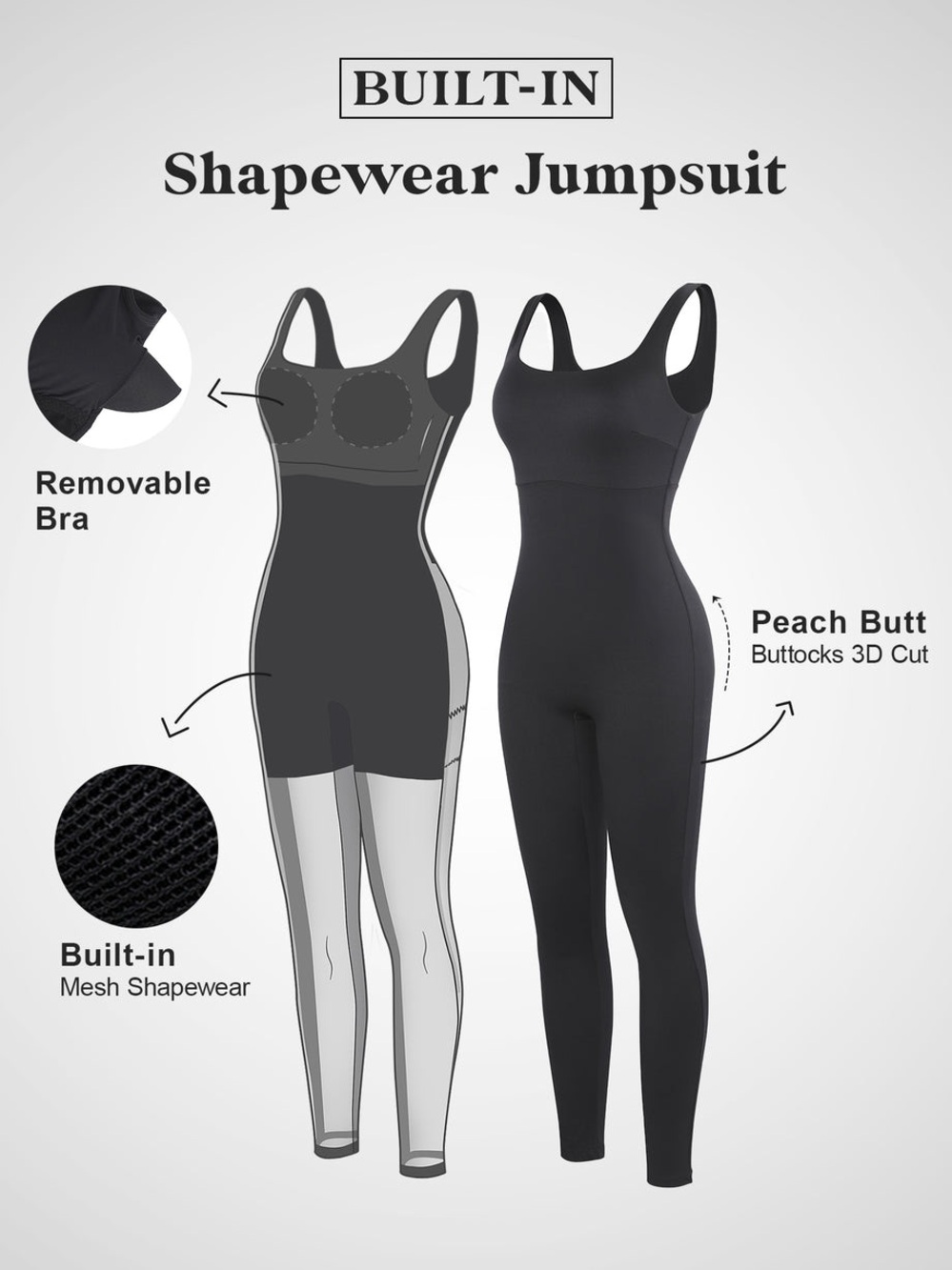 Popilush One Piece Tank Top Thigh Slimming Workout Jumpsuit Size Medium - Picture 2 of 14